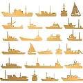 Golden Ship Models Neatly Arranged As Wall Decoration On Light Background 3d model