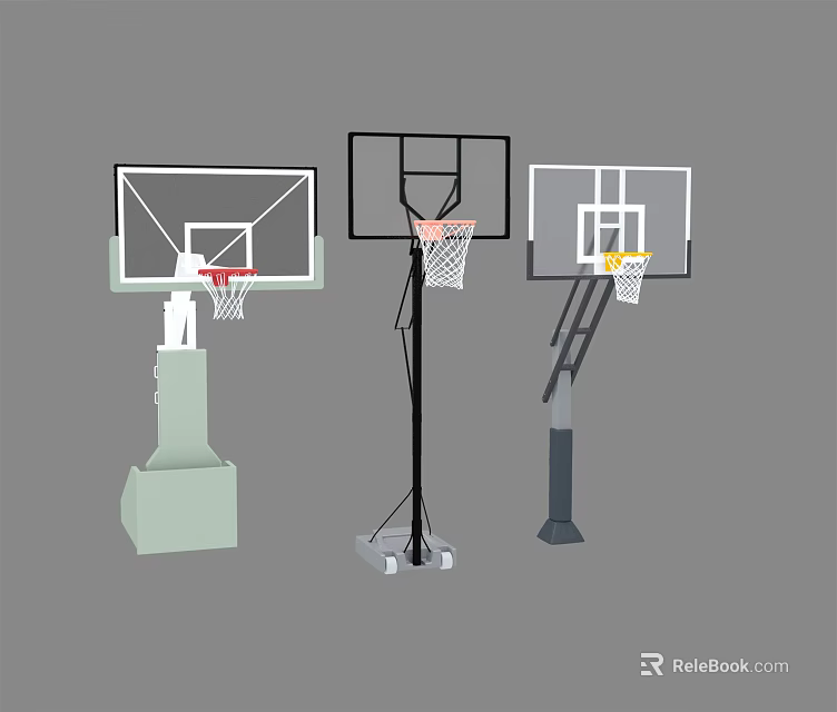 Different Types of Basketball Hoops as Essential Sports Equipment for Playgrounds 3d model 
