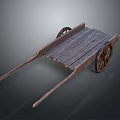 Vintage Wooden Cart With Rustic Plank Structure And Spoked Wheels