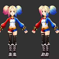 Game And Movie Character With Pink Blue Pigtails Red White Jacket Black Thigh High Socks