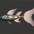 Colorful 3D Model Fish With Blue Pink Orange Patterns Long Snout And Large Tail