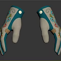 Teal Gloves With Orange Straps White Fingers On Black Surface With Reflection