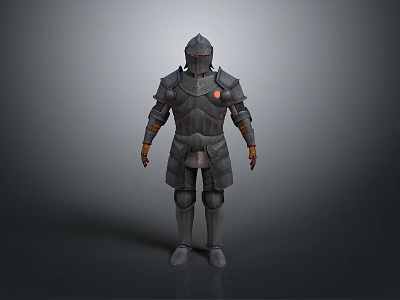 Game Movie Character in Full Body Knight Style Armor with Metallic Texture and Chest Emblem 3d model