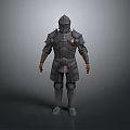 Game Movie Character in Full Body Knight Style Armor with Metallic Texture and Chest Emblem