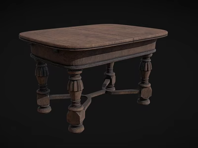 Classic Wooden Dining Table With Intricate Carved Legs And Rustic Design 3d model