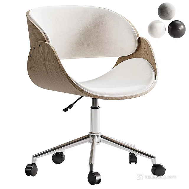 Modern Single Chair With Wooden Frame White Cushion Metal Base And Swivel Wheels 3d model 