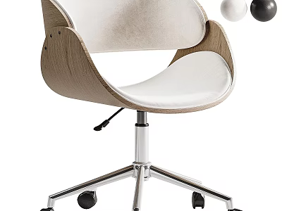Modern Single Chair With Wooden Frame White Cushion Metal Base And Swivel Wheels 3d model