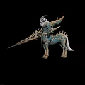 Mythical Blue Gold Armored Centaur Character With Horns White Beard And Large Feathered Weapon