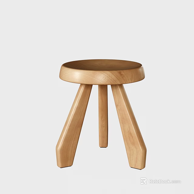 Wooden Stool With Modern Simple Design Round Top And Three Legs 3d model 