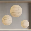 Minimalist Interior With Three Spherical Linen Wrapped Pendant Lights And Linear Pattern Design 3d model