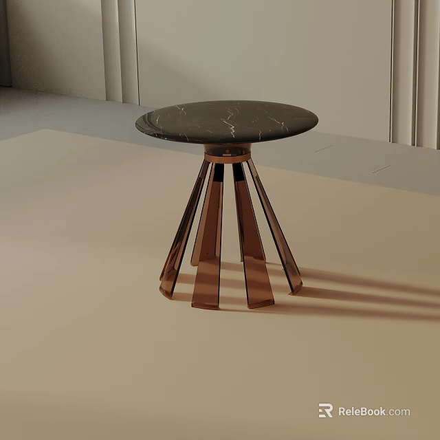 Modern Round Black Marble Side Table With Copper Geometric Metal Base 3d model
