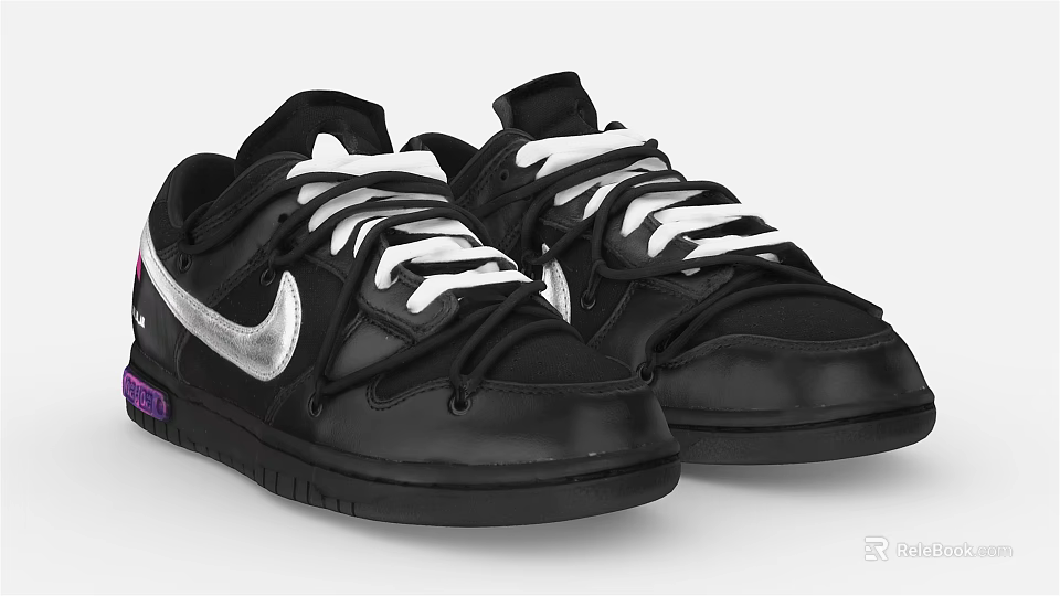 Nike Black Sneakers With White Laces Silver Side Logo And Purple Accents 3d model 