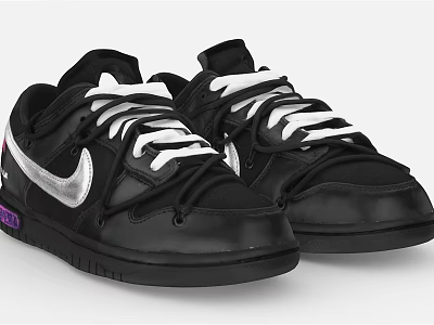 Nike Black Sneakers With White Laces Silver Side Logo And Purple Accents 3d model