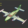 Light Colored Twin Propeller Model Airplane With Round Windows And Tail Logo