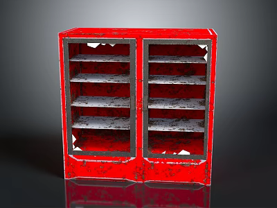 Vintage Red Double Door Bookcase With Multiple Shelves And Open Design 3d model