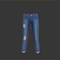 Women's Blue Distressed Jeans with Rolled Cuffs and Ripped Details Fashionable Casual Wear