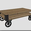 Rustic Wooden Cart With Two Shelves Black Metal Frame And Four Caster Wheels