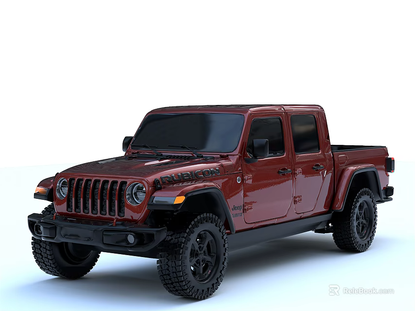 Red Jeep Four Door Pickup Truck With Rugged Design And Black Wheels 3d model 
