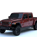 Red Jeep Four Door Pickup Truck With Rugged Design And Black Wheels