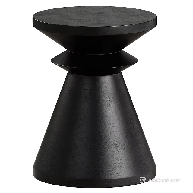 Black Wooden Modern Side Table With Geometric Design Round Top Cone Base 3d model 
