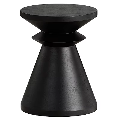 Black Wooden Modern Side Table With Geometric Design Round Top Cone Base 3d model