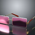 Stylish Square Sunglasses With Pink Lenses Gold Frame And Red Temple Arms