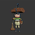 Game Movie Cartoon Character With Blue Hat Long Horn Carrying Logs And Axe