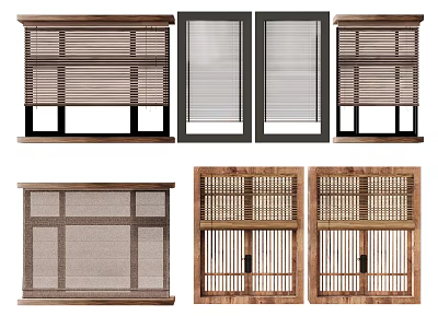 Various Window Blinds Designs With Wooden Fabric Materials And Modern Traditional Styles For Home Decoration 3d model
