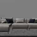Modern Light Colored Sectional Sofa With Accent Pillows Throw Blanket And Decorative Items 3d model