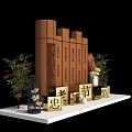 Traditional Family Precepts Display With Bamboo Slip Books Green Plants And Golden Virtue Plaques