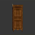 Traditional Wooden Cabinet With Double Doors And Ornamental Carved Top Design