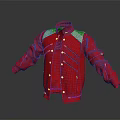 Fashionable Red Stand Collar Jacket With Contrast Shoulder Panels And Metal Buttons