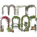 Various Vines With Decorative Arches Blooms Green Plants And Outdoor Natural Decor Scenes