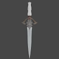 Decorative Medieval Sword With Silver Engraved Blade Feathered Hilt Guard And White Wrapped Handle