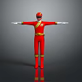 Red Action Figure Toy With Red Jumpsuit Gold Accents Helmet And Outstretched Arms