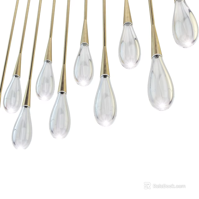 Modern Teardrop Shaped Chandelier With Transparent Glass And Golden Metal Decor 3d model 