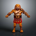 Fantasy Lion Head Warrior Character With Muscular Build Red Skirt And Armor Decorations