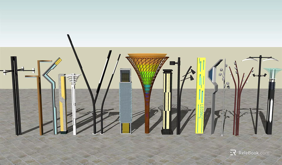 Outdoor Decorative Lights With Various Modern Designs Colorful Details And Metal Mesh Structures 3d model 