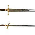 Ornate Decorative Sword with Intricate Gold Engravings Wooden Hilt and Shiny Silver Blade