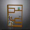 Stylish Orange Bookcase With Multiple Compartments Colorful Books And Decorative Artwork