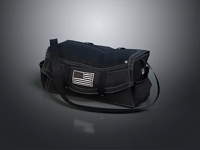 Black Canvas Shoulder Bag With American Flag Patch And Single Strap Design 3d model