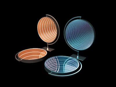 Commercial Equipment Modern Circular Illuminated Display Stands With Line Patterns And Orange Blue Colors 3d model