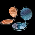 Commercial Equipment Modern Circular Illuminated Display Stands With Line Patterns And Orange Blue Colors