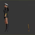 Two Female Character Models In Military And Captain Uniforms With Standing Poses