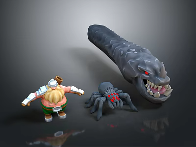 Fantasy Game Movie Characters Featuring Warrior Spider And Giant Snake 3d model