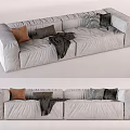 Light Gray Sectional Sofa With Brown Dark Gray Checkered Pillows And Throw Blanket 3d model