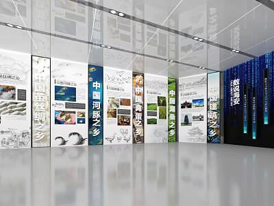 China Silk Road and River Affairs Exhibition Display with Panels Images and Texts 3d model