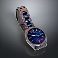 Stylish Fashion Watch With Silver Metal Bracelet And Blue Dial Roman Numeral Markers