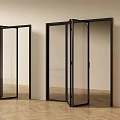 Modern Folding Doors With Black Frames Transparent Glass For Interior Light Wall And Wooden Floor