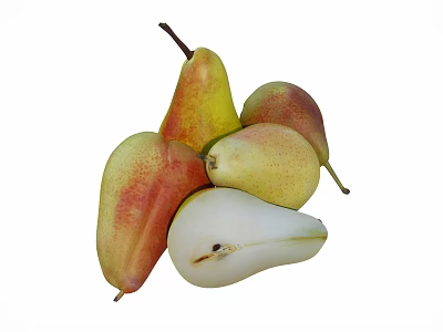 Fresh Ripe Pears With Red Blush Yellow Skin And Sliced White Flesh 3d model